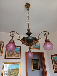Lampadario liberty vetro rosa