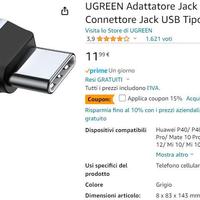 UGREEN Adattatore Jack Audio 3,5 mm a USB C 90 Gra