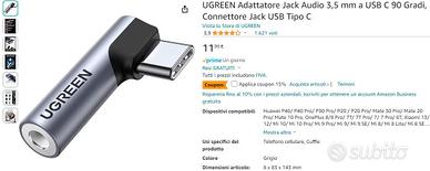 UGREEN Adattatore Jack Audio 3,5 mm a USB C 90 Gra