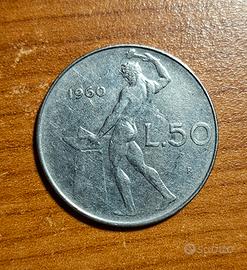 Moneta 50 lire vulcano 1960. Non comune. 