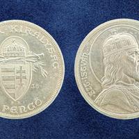 Moneta argento Ungheria 5 Pengo 1938 Santo Stefano