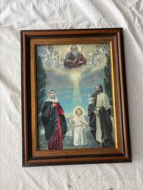 Quadretto sacro d'epoca Sacra Famiglia legno