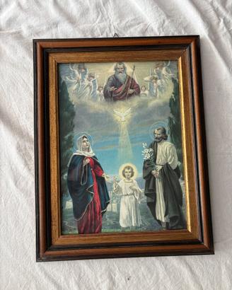 Quadretto sacro d'epoca Sacra Famiglia legno