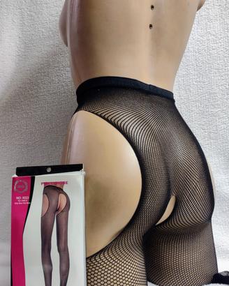 Calza con Reggicalze Nera in Microrete, Tg Unica