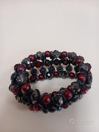 bracciale con perle rosse e cristalli neri elastic