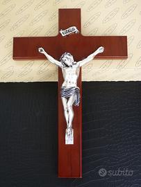 Crocifisso da Parete in Legno Pregiato e Argento
