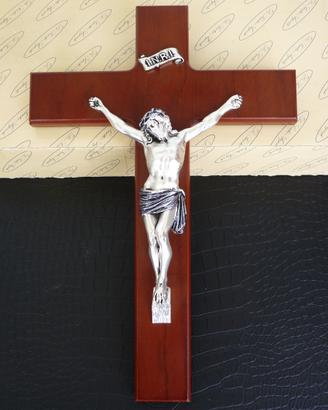 Crocifisso da Parete in Legno Pregiato e Argento