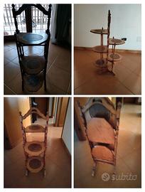 Alzata vintage a 3 piani pieghevole in legno
