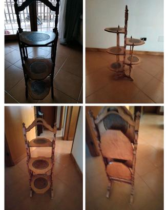 Alzata vintage a 3 piani pieghevole in legno