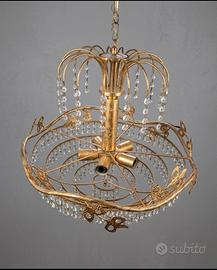 Lampadario Vintage a Fontana Oro e Cristalli - Hol