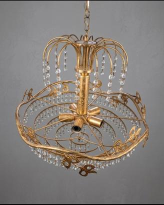 Lampadario Vintage a Fontana Oro e Cristalli - Hol