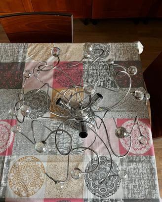 Lampadario moderno cromato con pendenti cristallo