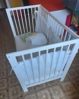 Lettino IKEA GULLIVER bianco + Materasso, Cuscino