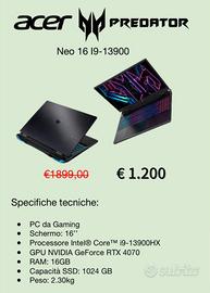 Acer Predator Neo 16 i9-13900 Nuovo