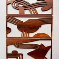 Set 3 pannelli boho in legno da parete 12x25 cm