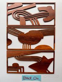 Set 3 pannelli boho in legno da parete 12x25 cm