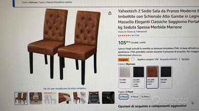 Sei  sedie  in similpelle nuove