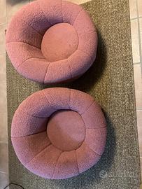 Set di due poltroncine in tessuto teddy rosa