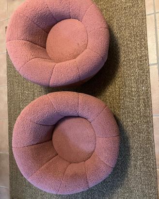 Set di due poltroncine in tessuto teddy rosa