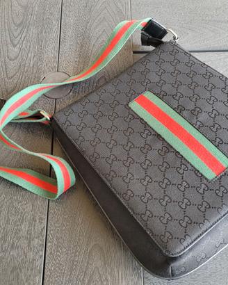 Borsa a tracolla in ecopelle e tessuto