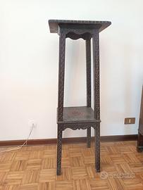 Raro piedistallo porta vaso scolpito in legno