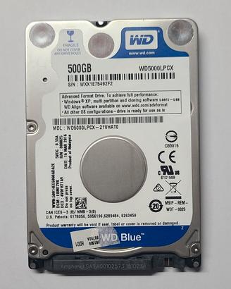 HARD DISK SATA 500GB WD 2,5"