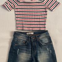 Completo bambina jeans e maglietta Bershka 11-12y