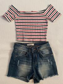 Completo bambina jeans e maglietta Bershka 11-12y