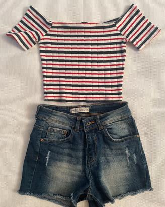 Completo bambina jeans e maglietta Bershka 11-12y