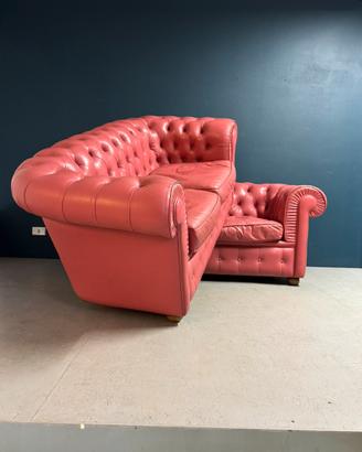 Coppia Divani Chesterfield Vera Pelle Vintage