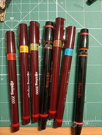 sette rapidografi varie dimensioni pennino