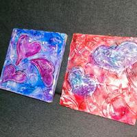 Coppia di Quadri Astratti "Cuori Materici" 