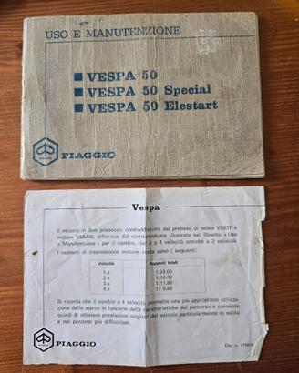Libretti uso manutenzione vespa 50 Special 4M