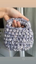 Mini borsa uncinetto fatta a mano/ Grigia e Panna