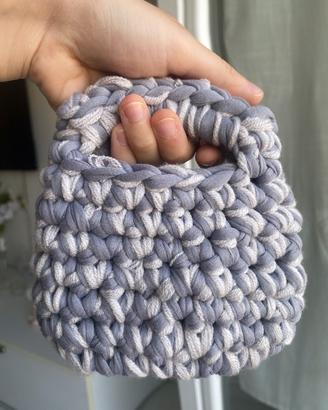 Mini borsa uncinetto fatta a mano/ Grigia e Panna