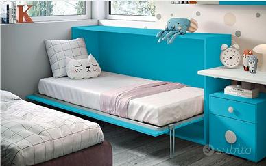Letto a scomparsa singolo orizzontale celeste