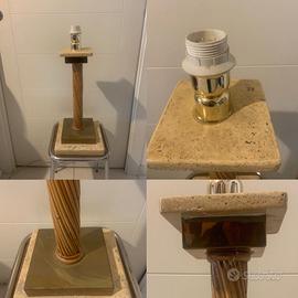 2 lampade stile imperiale marmo ottone e vimini 70