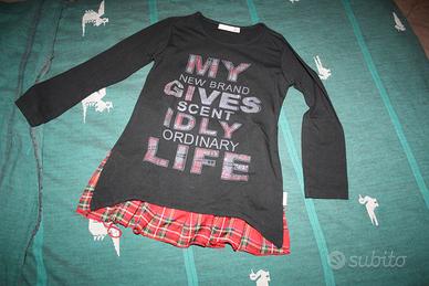 maglietta bimba con con gonna scozzese sul dietro