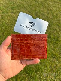 Portacarte coccodrillo marrone