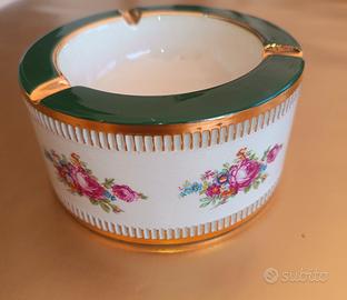 Portacenere vintage in porcellana PK verde oro