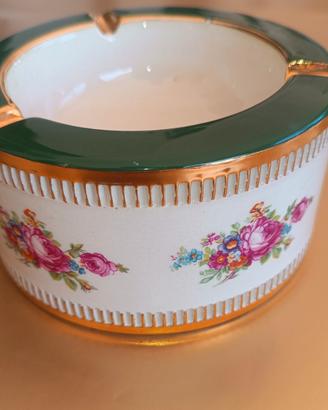 Portacenere vintage in porcellana PK verde oro