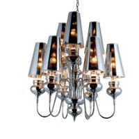 Lampadario metallo cromato con paralumi traslucidi