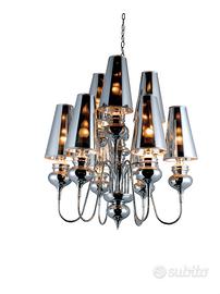 Lampadario metallo cromato con paralumi traslucidi