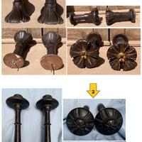 Reggi tenda legno scolpito intarsio rosone 1800