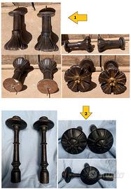 Reggi tenda legno scolpito intarsio rosone 1800