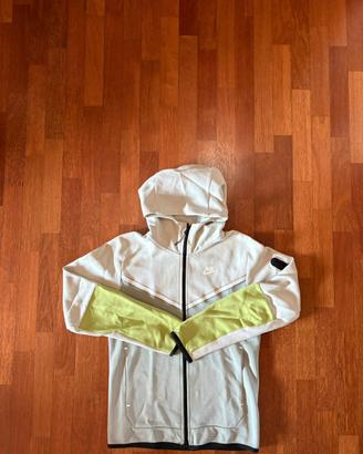 Felpa Nike Tech Fleece Grigia e Verde Lime