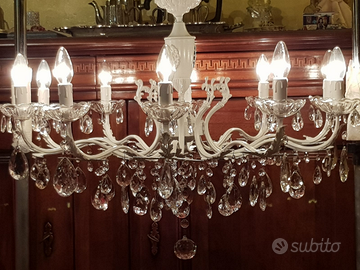 Lampadario RESTAURATO 10 luci gocce di cristallo