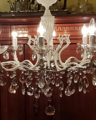 Lampadario RESTAURATO 10 luci gocce di cristallo