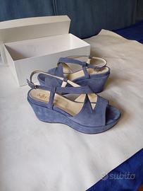 Sandali donna, camoscio blue, Soffice Sogno, 37