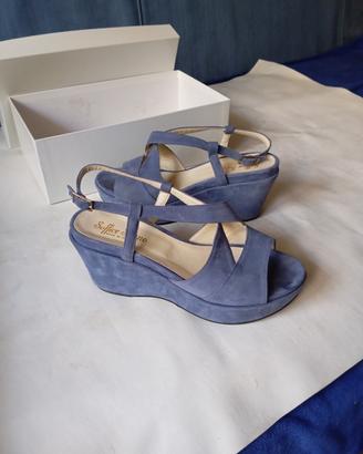 Sandali donna, camoscio blue, Soffice Sogno, 37